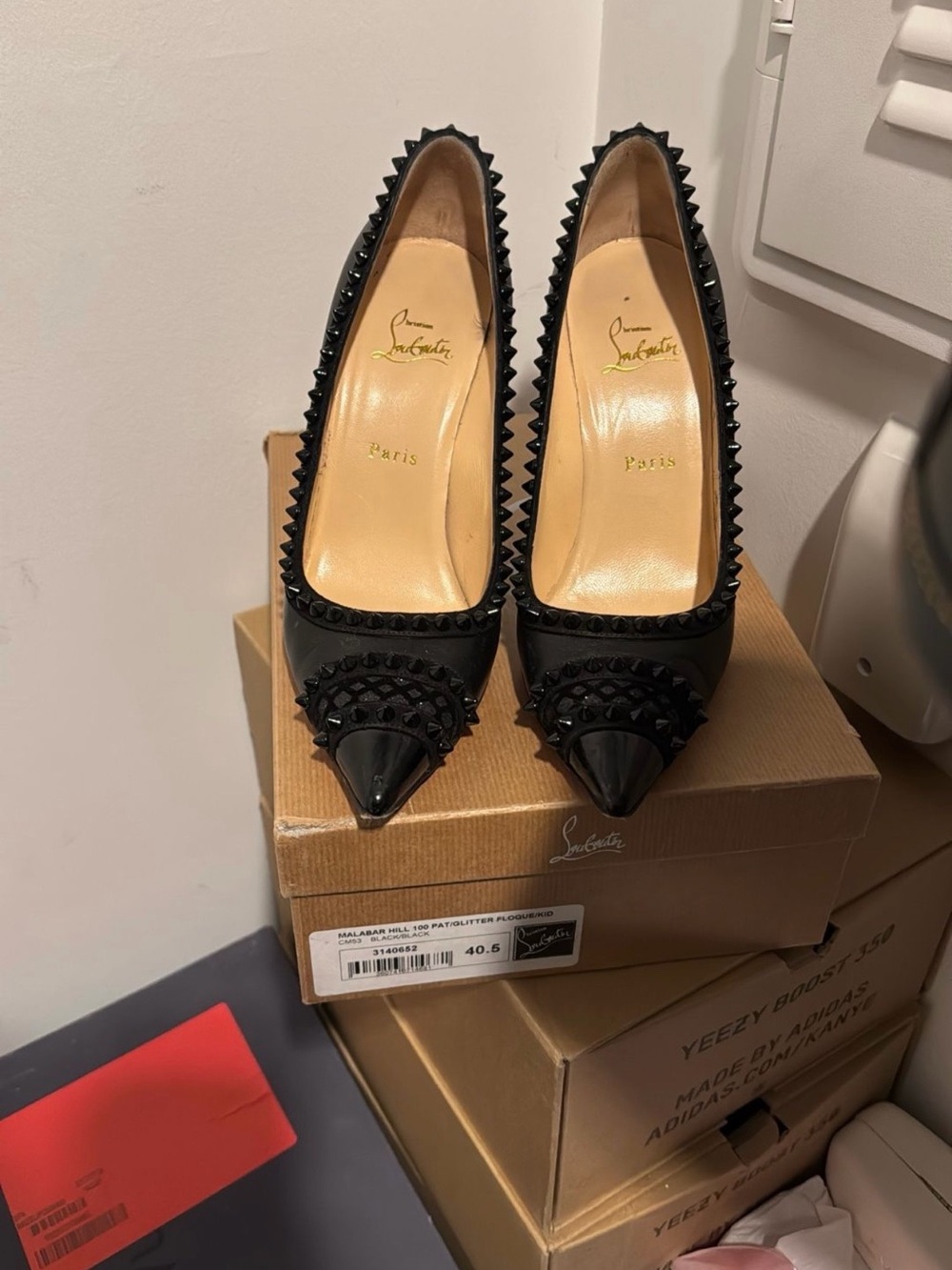 Christian Louboutin Black Pointed Toe Studded Pumps
